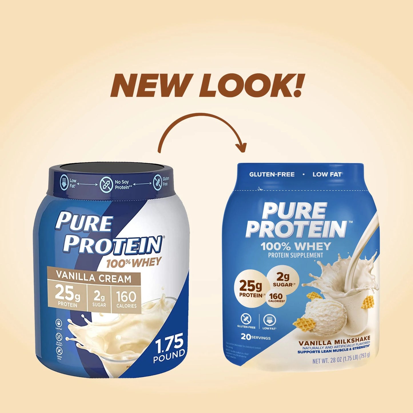 100% Whey Protein Powder, Vanilla Cream, 25G Protein, 1.75 Lbs