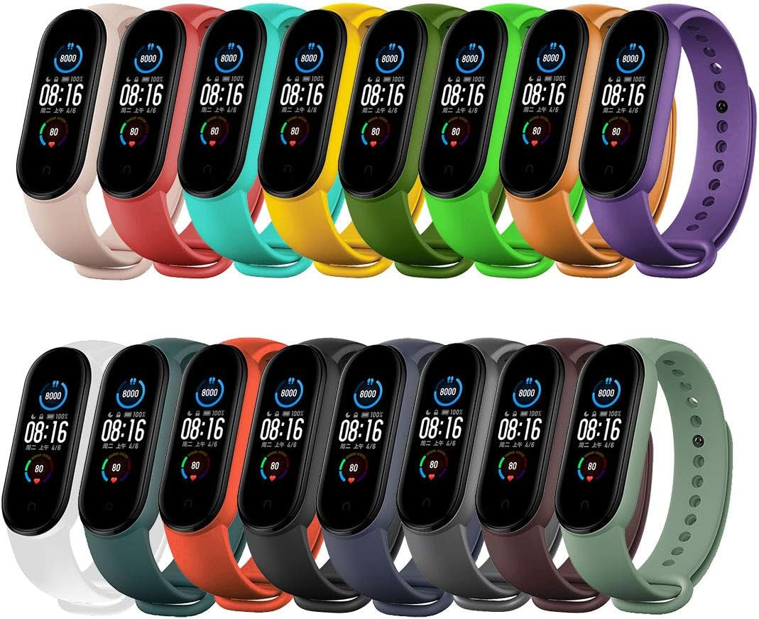 Replacement Bands Compatible with Xiaomi Mi Band 6/5, Soft Silicone Wristbands, Adjustable Sport Wrist Strap for Women & Men
