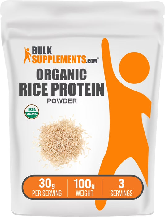Bulksupplements Organic Rice Protein Powder - Non-Dairy Protein Supplement, Unflavored, 30G per Serving, 100G (3.5 Oz)